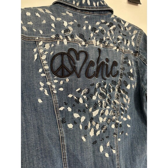 Chicos NWT PEACE LOVE CHIC Embroidered‎ Denim Jean Jacket Size 1 - Picture 11 of 12